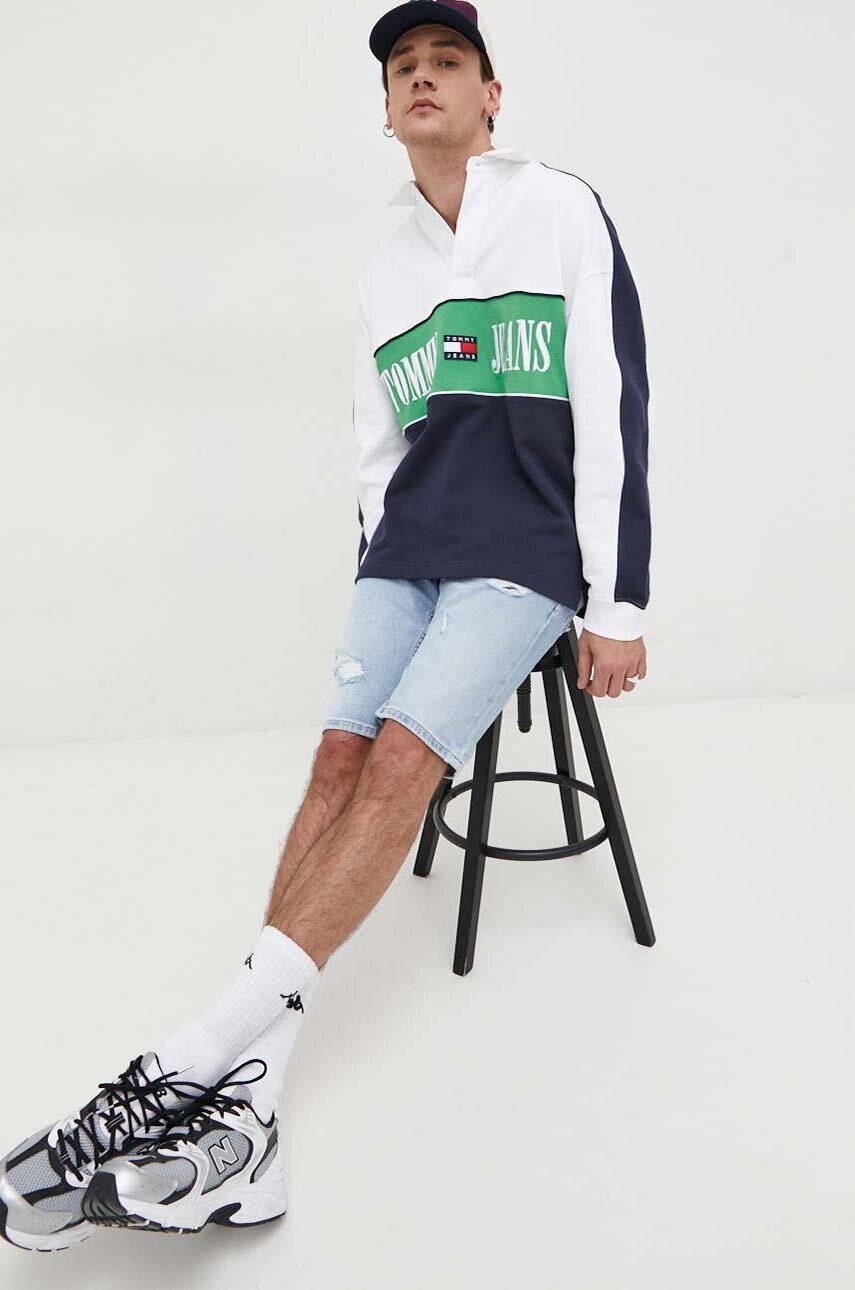 

Хлопковая кофта Tommy Jeans мужская цвет синий с аппликацией