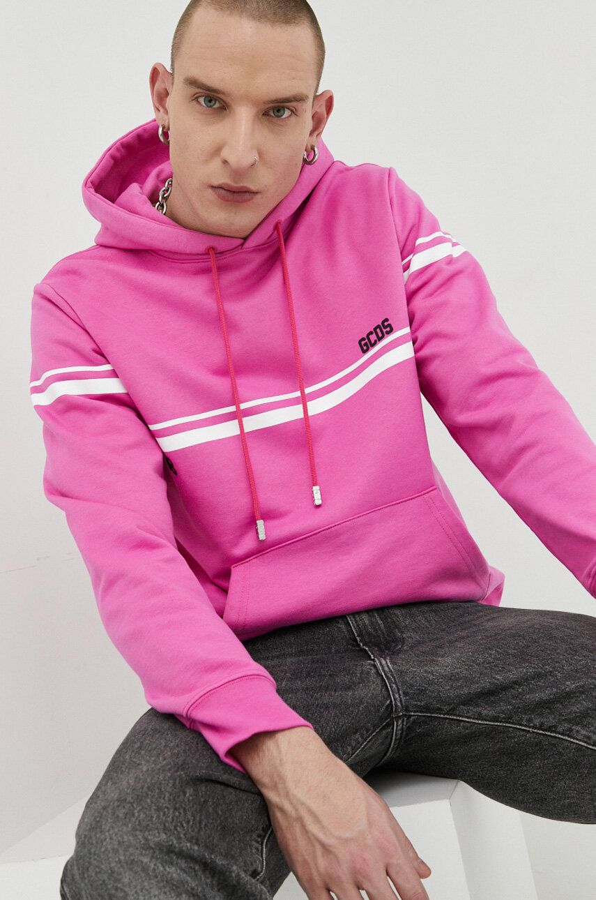 E-shop Bavlněná mikina GCDS pánská, růžová barva, s kapucí, s potiskem