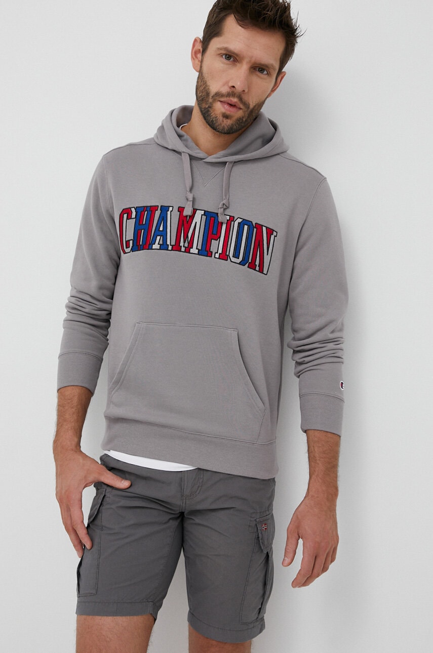 Champion bluza barbati, culoarea gri, cu glugă, modelator