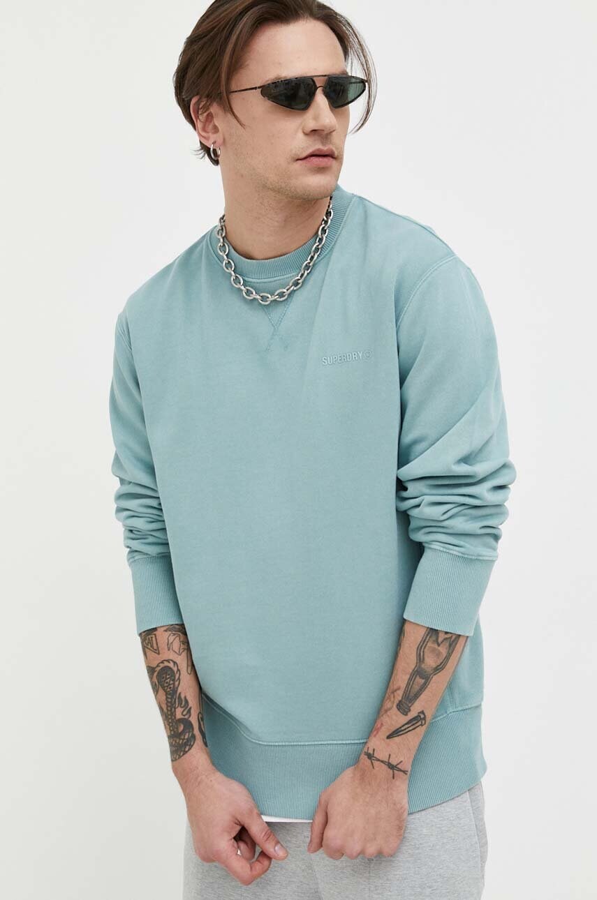 

Хлопковая кофта Superdry мужская цвет бирюзовый однотонная
