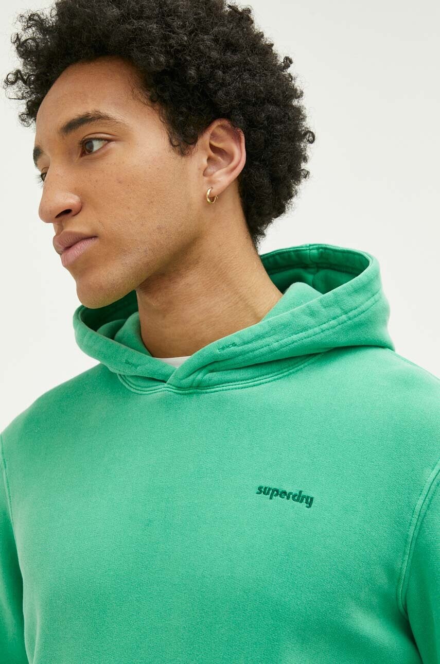 Superdry bluza barbati, culoarea verde, cu glugă, neted