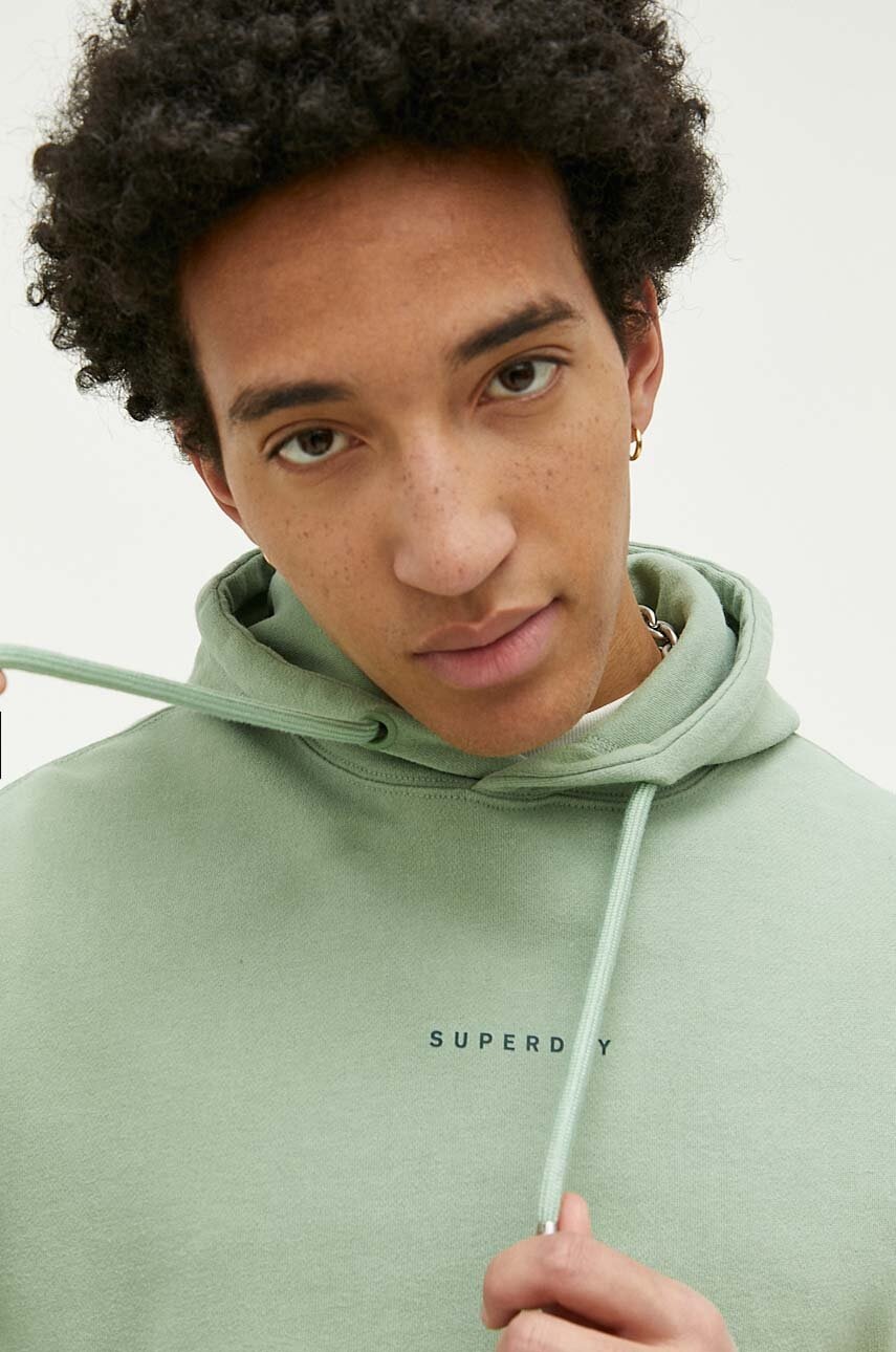 

Бавовняна кофта Superdry чоловіча колір зелений з капюшоном з принтом