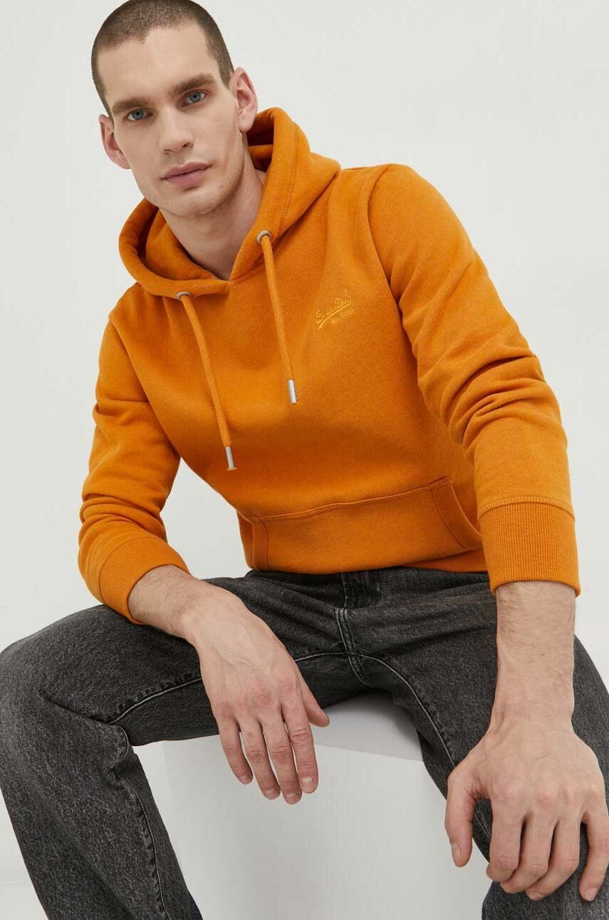 

Кофта Superdry мужская цвет оранжевый с капюшоном однотонная