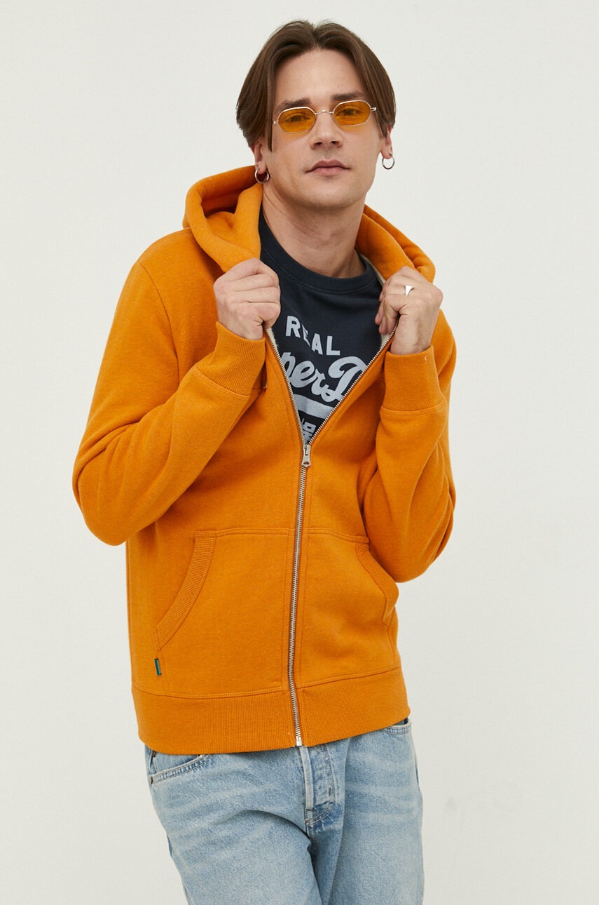 

Суичър Superdry в жълто с качулка с изчистен дизайн, Жълт