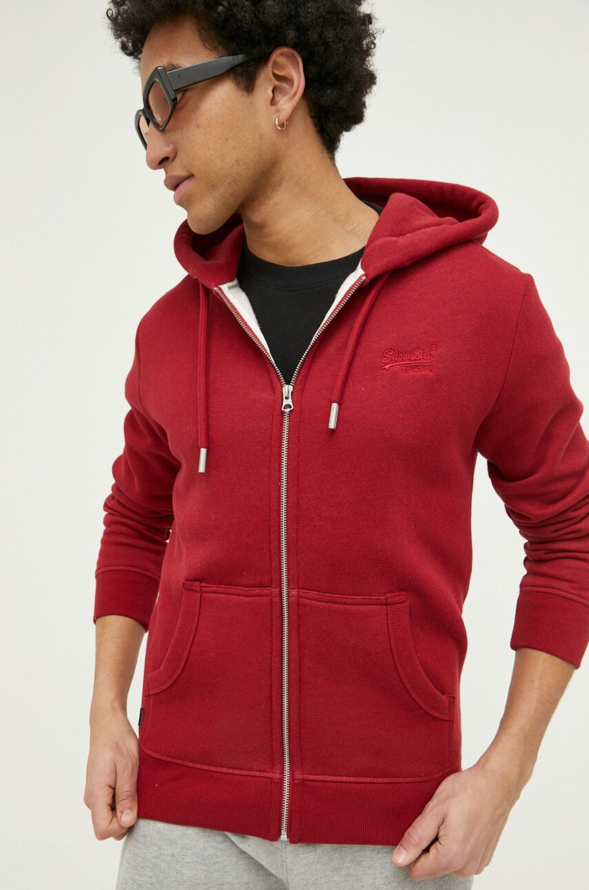 

Кофта Superdry мужская цвет бордовый с капюшоном однотонная