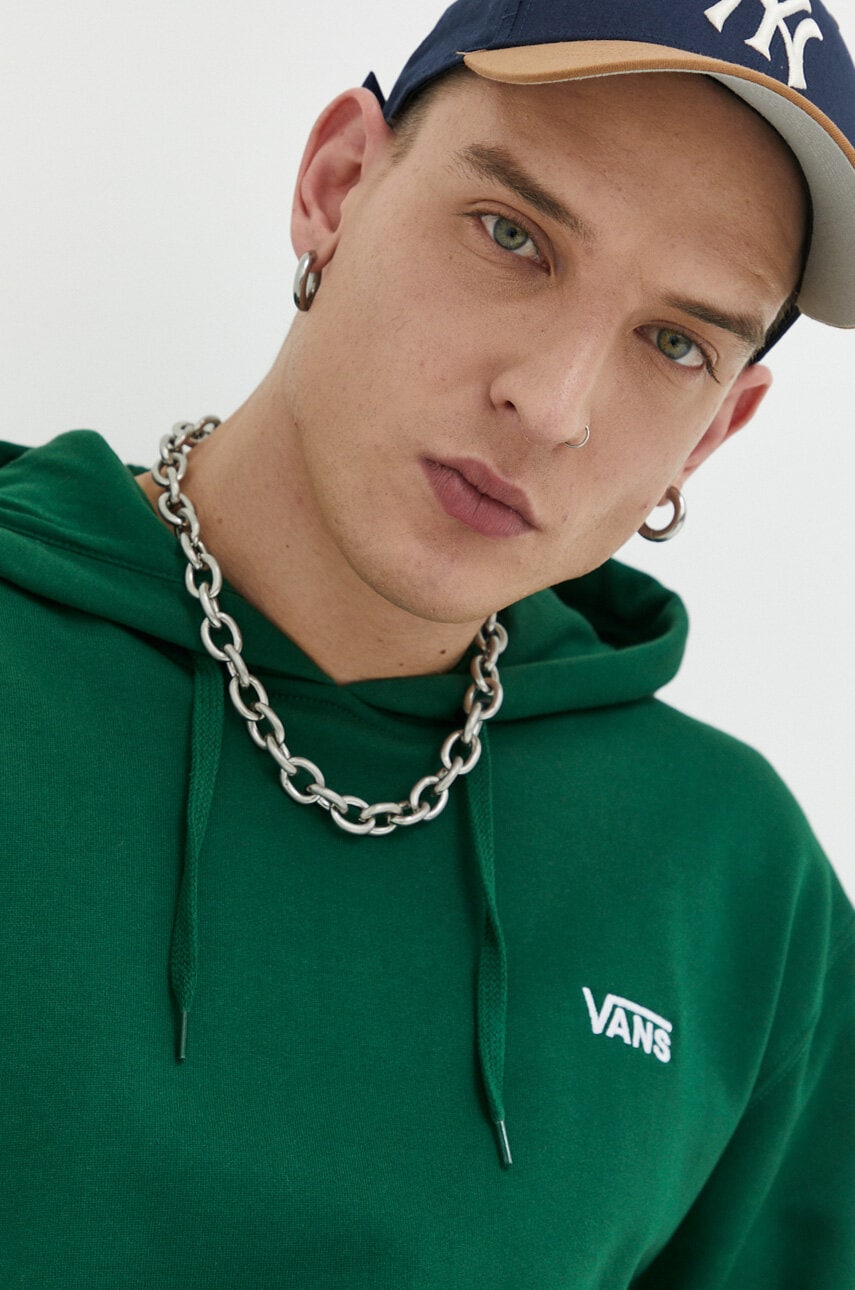 Vans hanorac de bumbac barbati, culoarea verde, cu glugă, neted