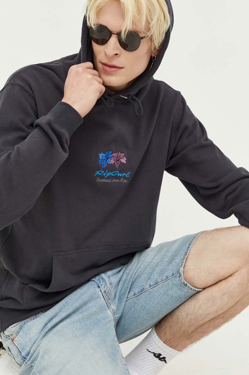 

Хлопковая кофта Rip Curl мужская цвет серый с капюшоном с принтом