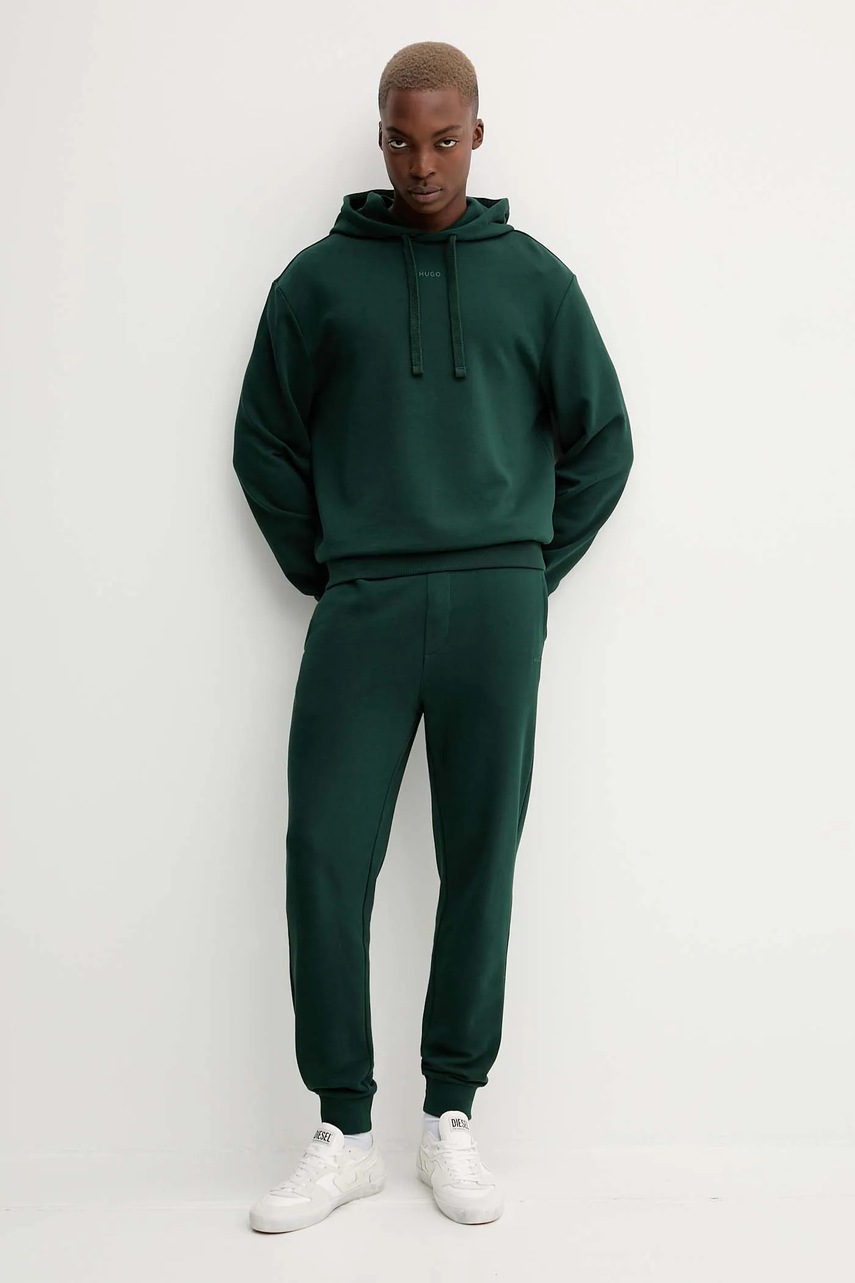 Хлопковая кофта HUGO цвет чёрный с капюшоном однотонная 50486478