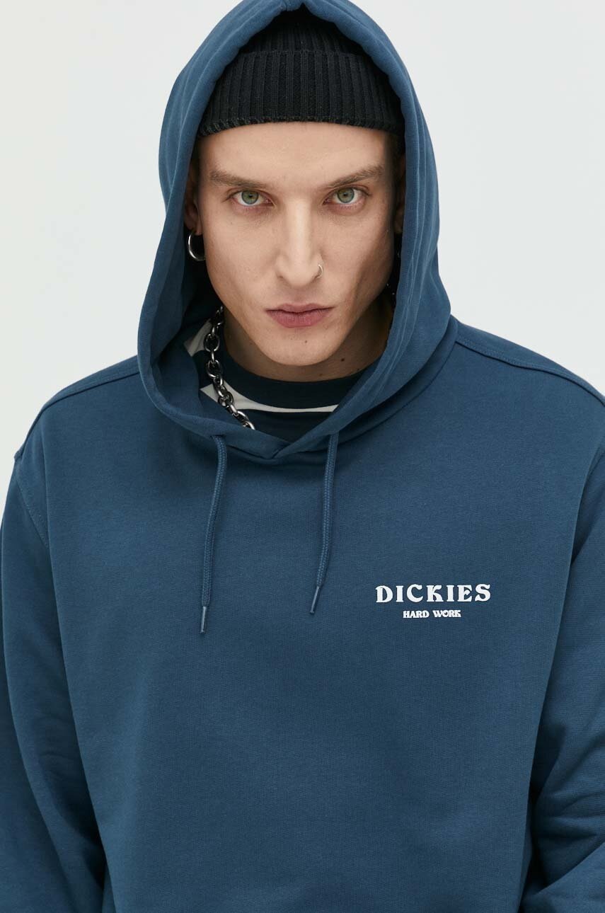 

Памучен суичър Dickies в синьо с качулка с принт, Син