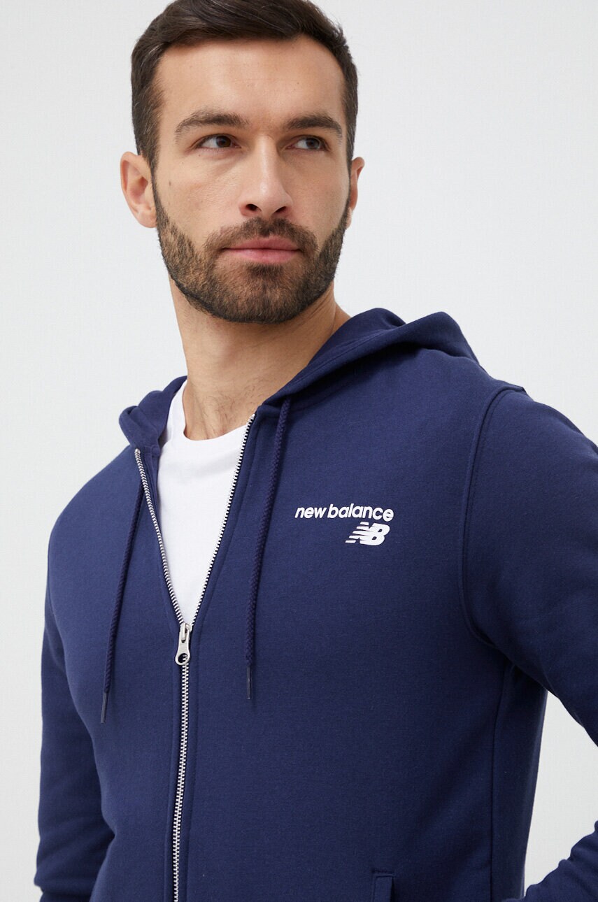 New Balance bluza barbati, culoarea albastru marin, cu glugă, neted