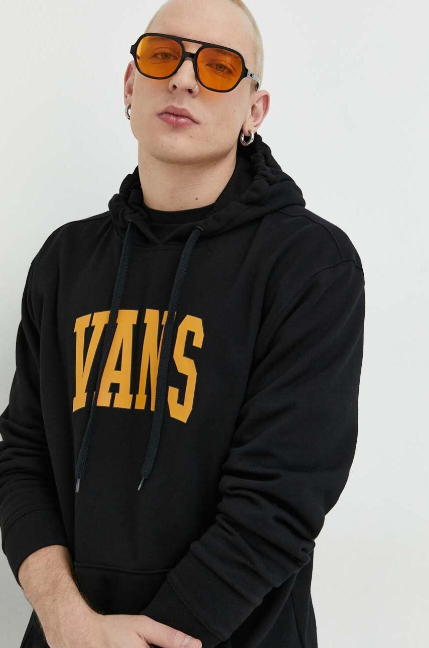 

Бавовняна кофта Vans чоловіча колір чорний з капюшоном з принтом