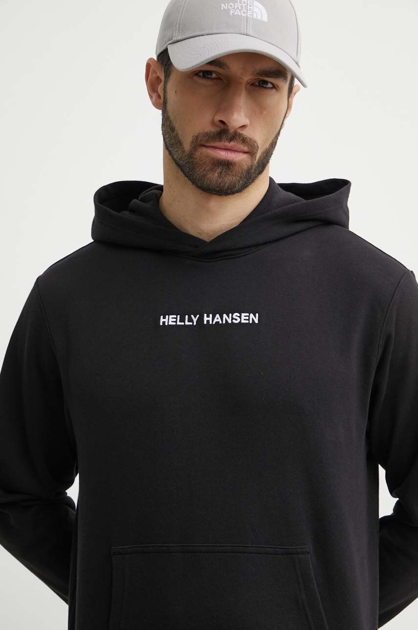 Helly Hansen bluză bărbați, culoarea negru, cu glugă, cu imprimeu 53924