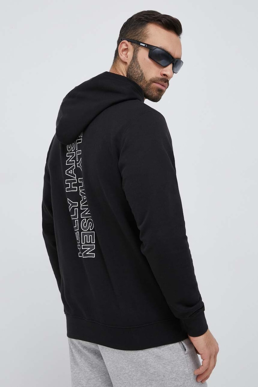 Helly Hansen bluză barbati, culoarea negru, cu glugă, cu imprimeu 53924-699