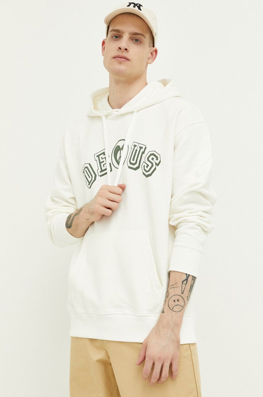 E-shop Bavlněná mikina Deus Ex Machina pánská, bílá barva, s kapucí, s potiskem