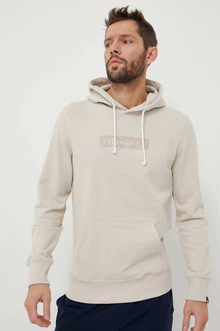 

Кофта Ellesse мужская цвет бежевый с капюшоном с аппликацией