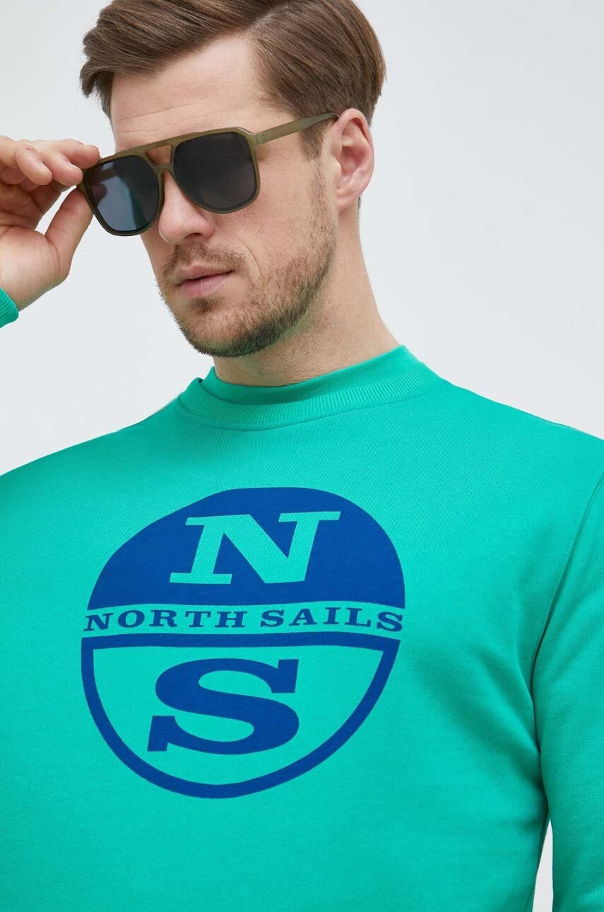 

Памучен суичър North Sails в зелено с принт, Зелен