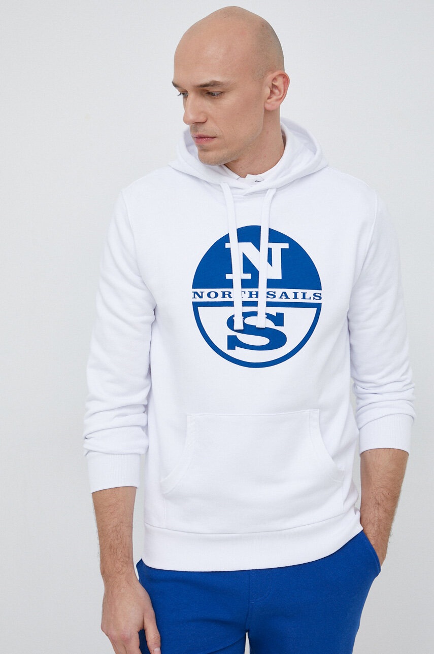 

Памучен суичър North Sails в бяло с качулка с принт, Бял