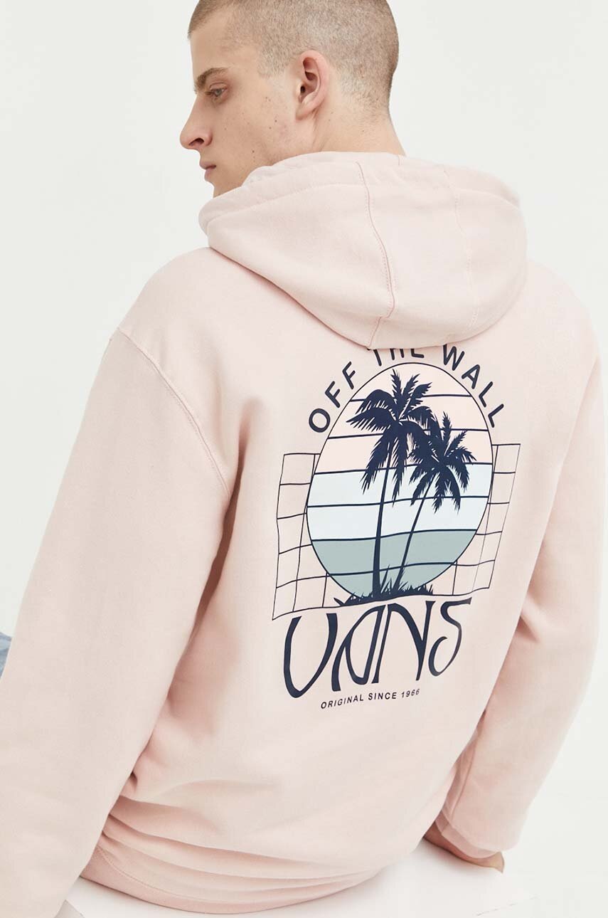 

Памучен суичър Vans в розово с качулка с принт, Розов