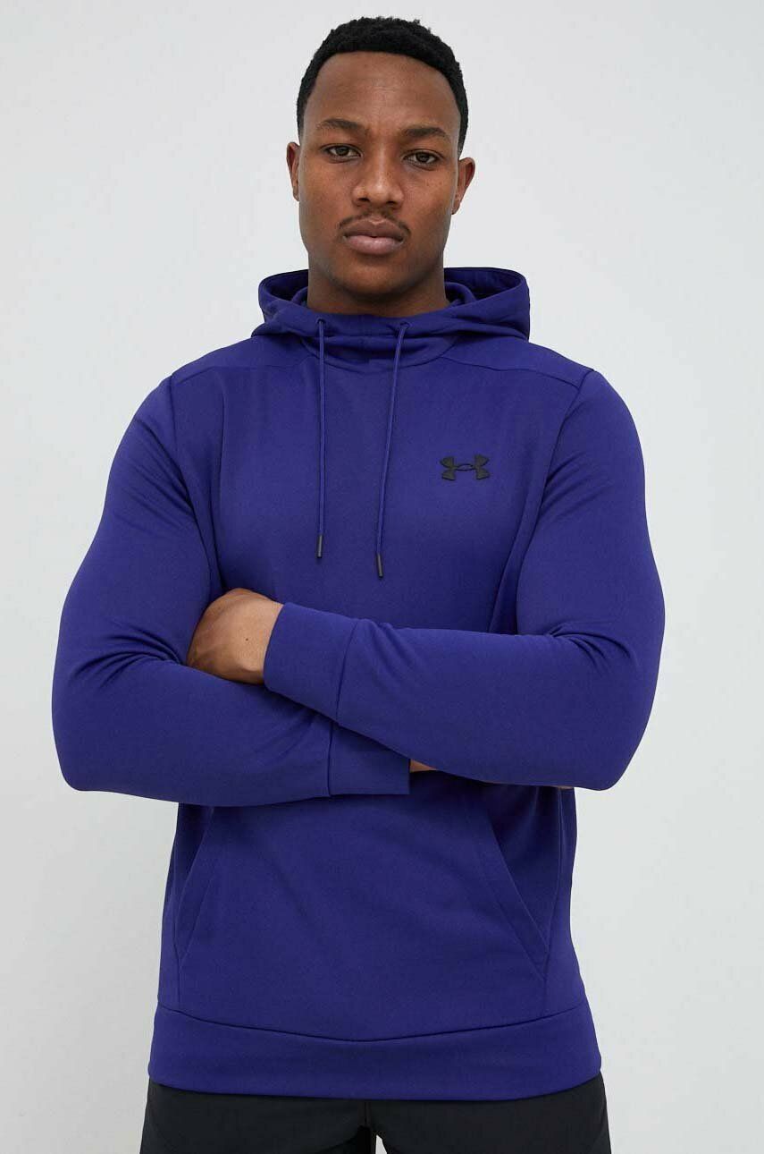 Tepláková mikina Under Armour tmavomodrá barva, s kapucí - námořnická modř -  100 % Polyester