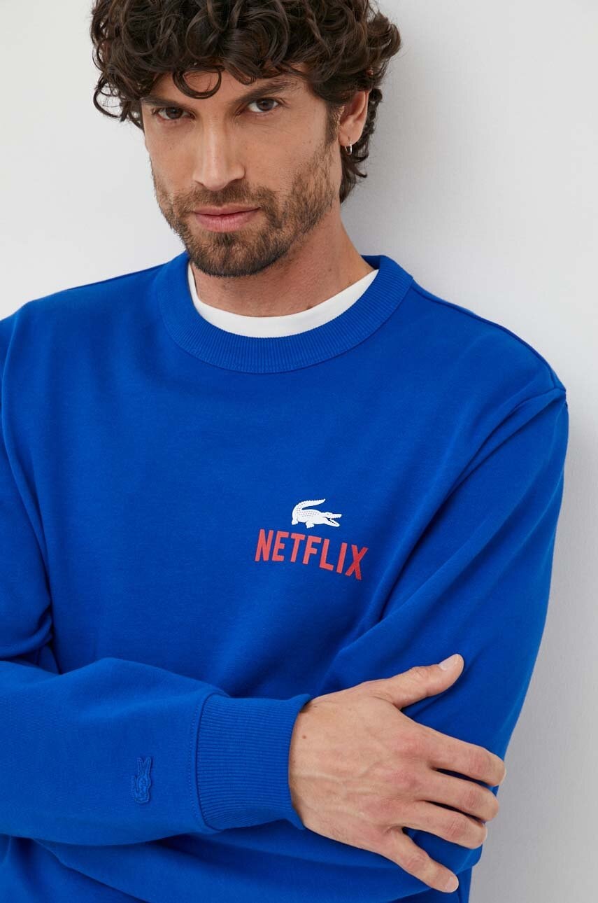 Bavlněná mikina Lacoste x Netflix pánská, tmavomodrá barva, vzorovaná, SH7717-JQ0