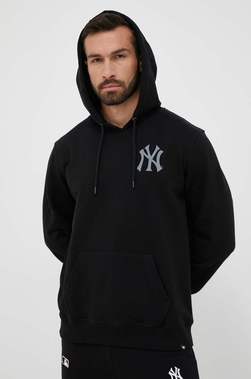 Mikina 47brand MLB New York Yankees pánská, černá barva, s kapucí, s potiskem
