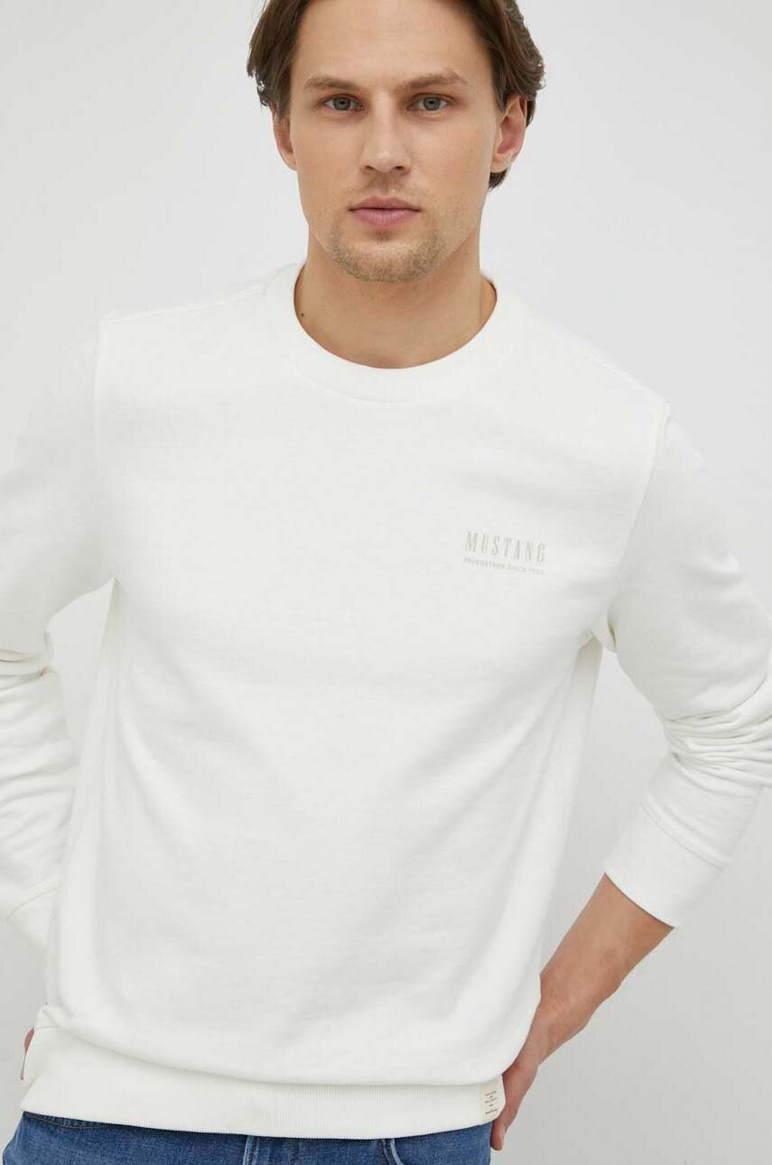 

Бавовняна кофта Mustang Style Ben Crewneck чоловіча колір білий з принтом