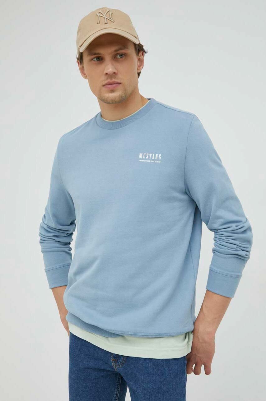 

Памучен суичър Mustang Style Ben Crewneck в синьо с принт, Син
