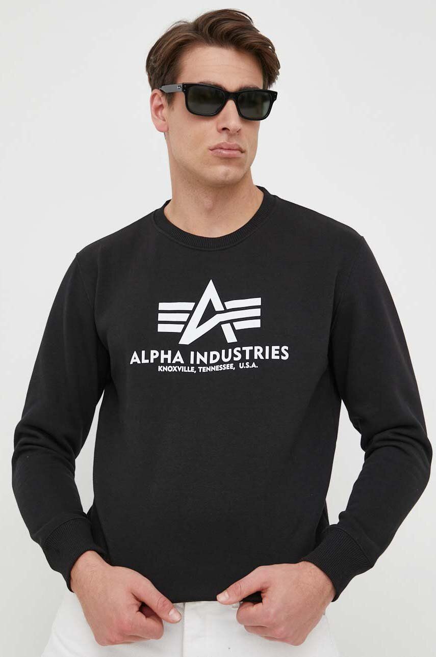 Alpha Industries Bluza Basic Sweater Barbati, Culoarea Negru, Cu Imprimeu 178302.03-black