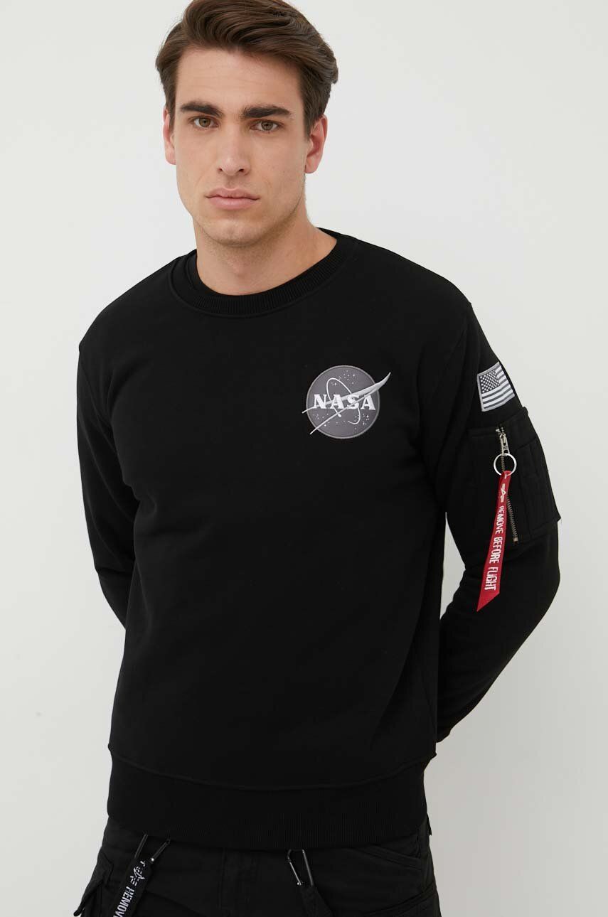 Alpha Industries Bluza Space Shuttle Sweater Barbati, Culoarea Negru, Cu Imprimeu 178307.03-black