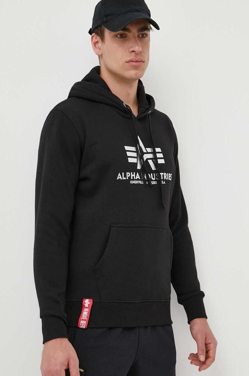 Alpha industries bluză barbati, culoarea negru, cu glugă, cu imprimeu 178312fp.530-blacksilve