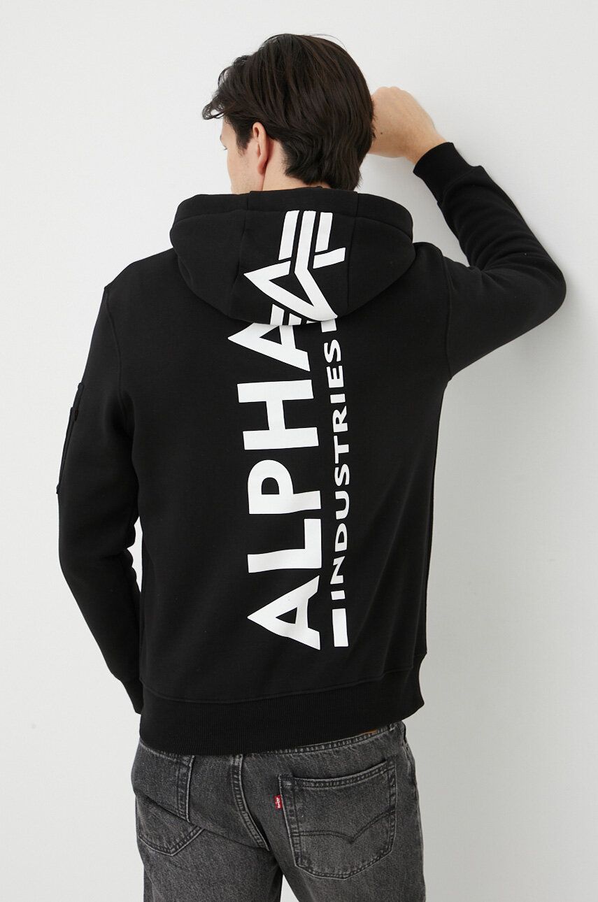 Alpha Industries bluză barbati, culoarea negru, cu glugă, cu imprimeu 178318.03-Black