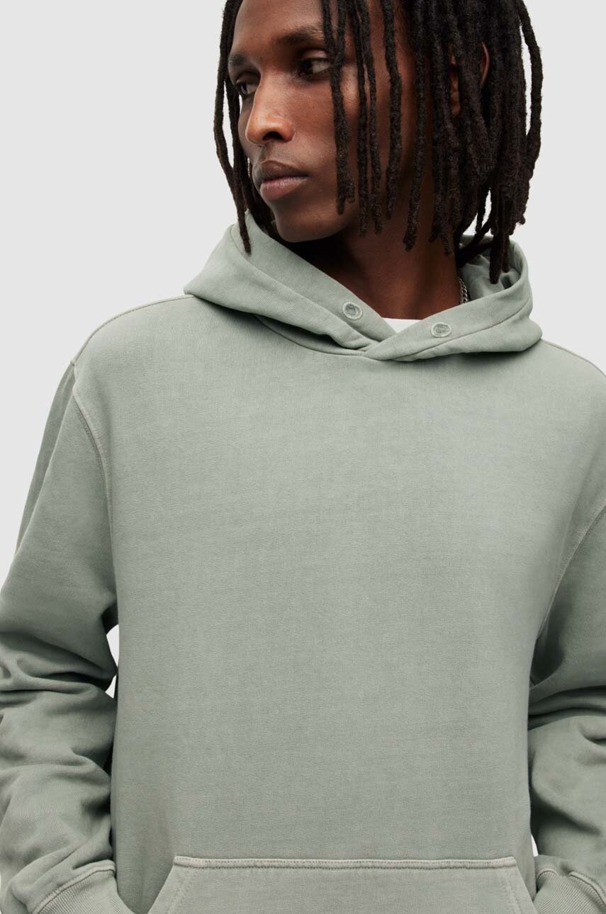 

Хлопковая кофта AllSaints мужская цвет зелёный с капюшоном однотонная
