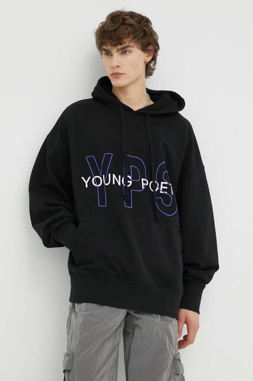 Bavlněná mikina Young Poets Society Keno pánská, černá barva, s kapucí, s potiskem