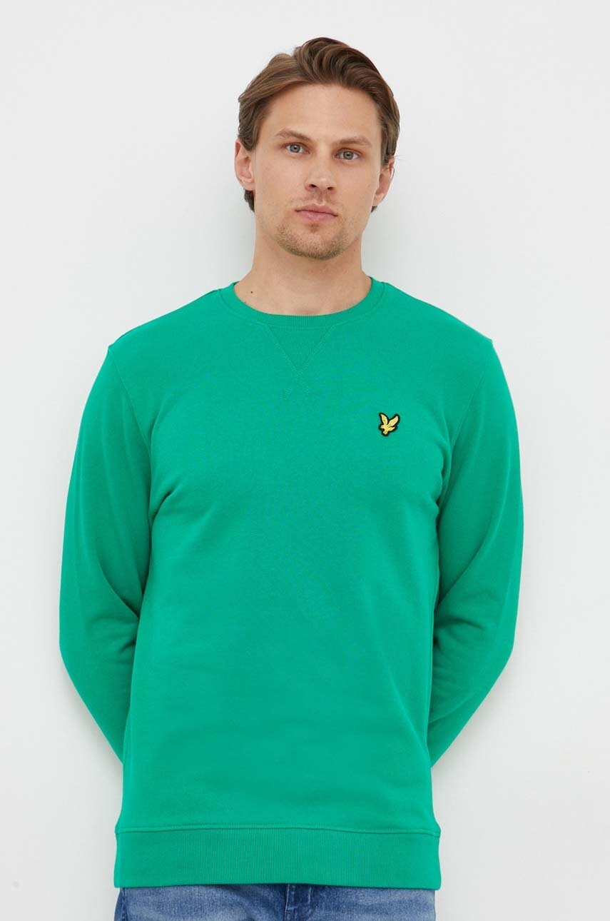

Памучен суичър Lyle & Scott в зелено с изчистен дизайн, Зелен