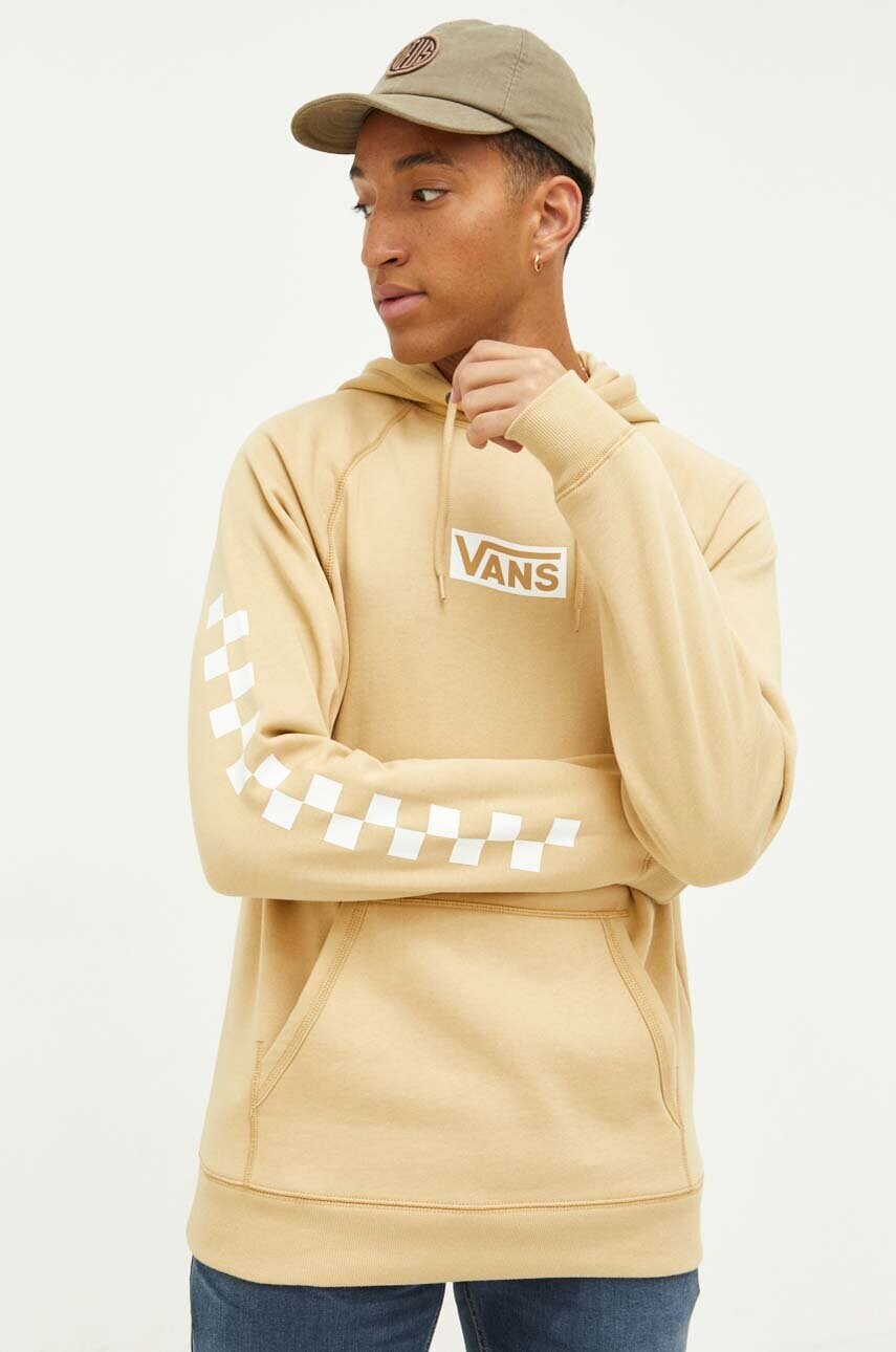 

Кофта Vans чоловіча колір бежевий з капюшоном з принтом