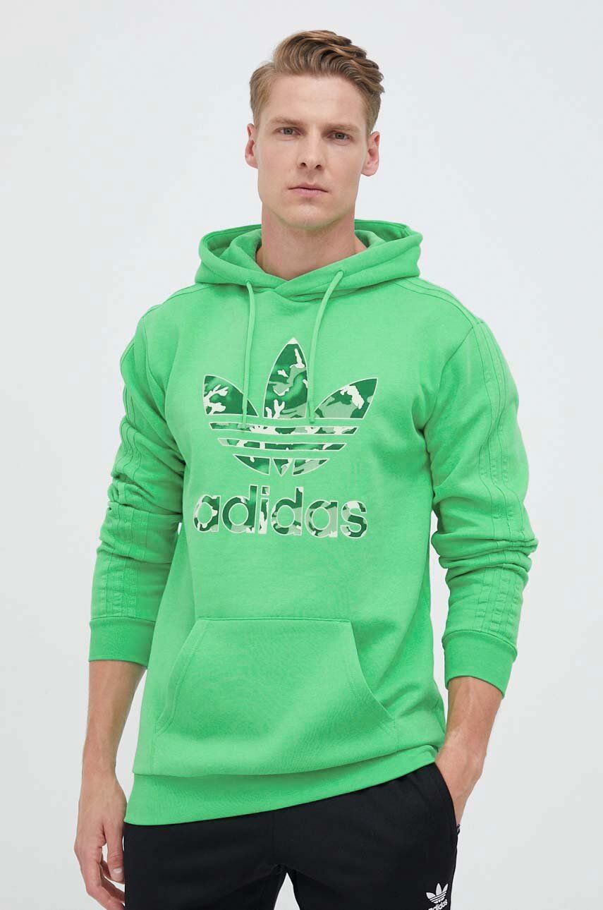 Adidas Originals Bluza Barbati, Culoarea Verde, Cu Gluga, Cu Imprimeu