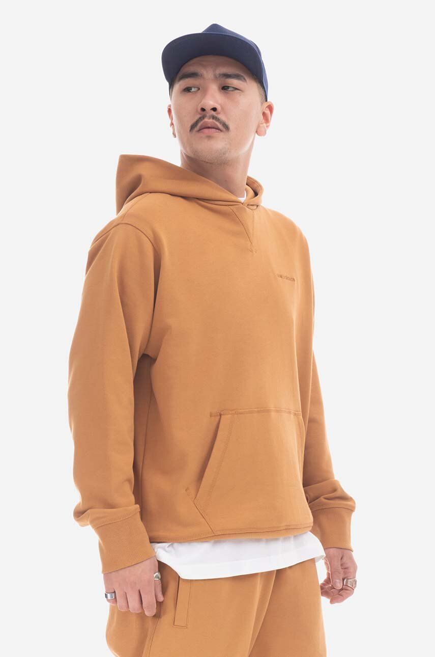 E-shop Bavlněná mikina New Balance pánská, oranžová barva, s kapucí, hladká, MT23565TOB-TOB