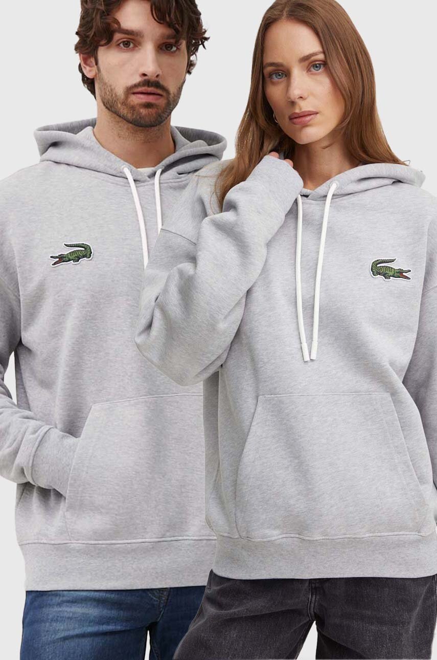 

Памучен суичър Lacoste в сиво с меланжов десен, Сив