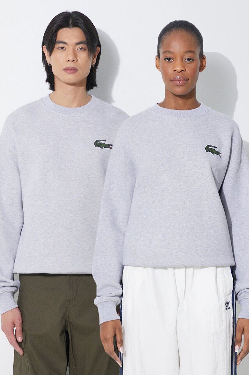 

Памучен суичър Lacoste в сиво с апликация, Сив
