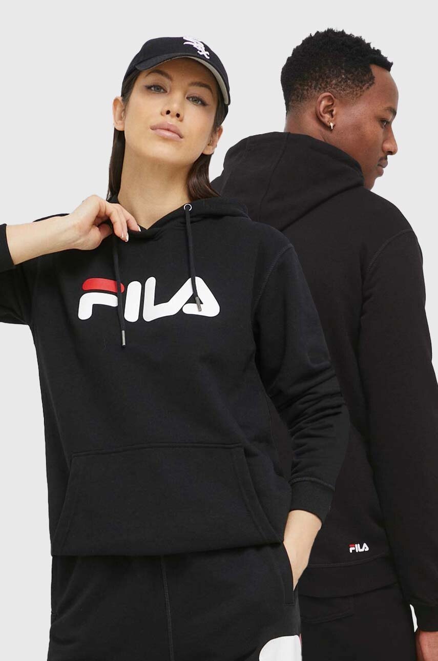 Fila bluza culoarea negru, cu glugă, cu imprimeu