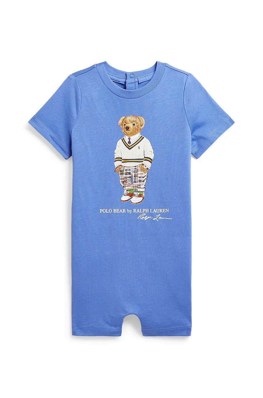 

Бебешки памучен къс гащеризон Polo Ralph Lauren, Син