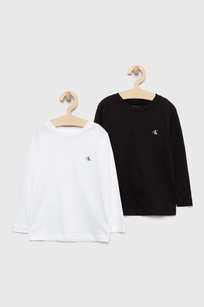 

Детска блуза с дълги ръкави Calvin Klein Jeans (2 броя) в бяло с изчистен дизайн, Бял