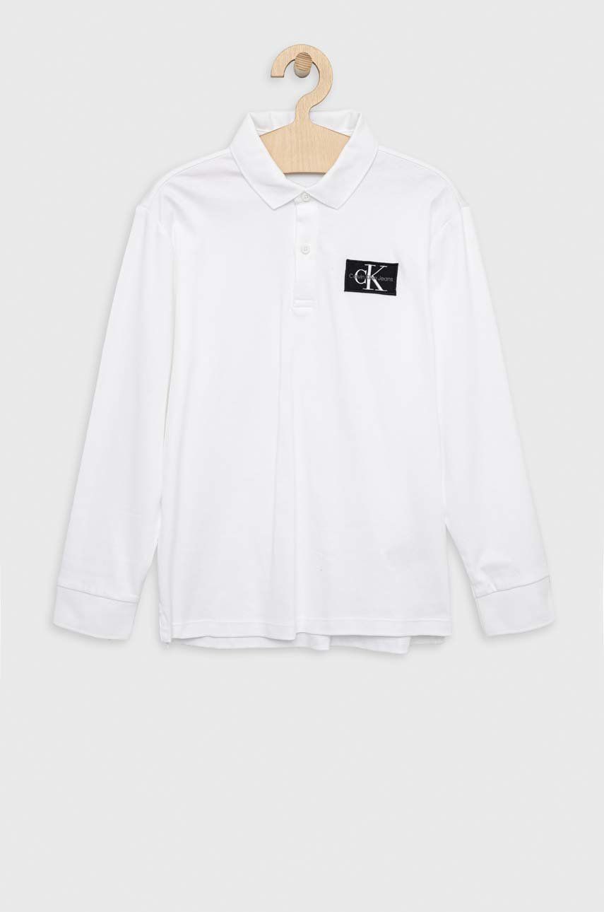 Levně Dětská bavlněná košile s dlouhým rukávem Calvin Klein Jeans bílá barva