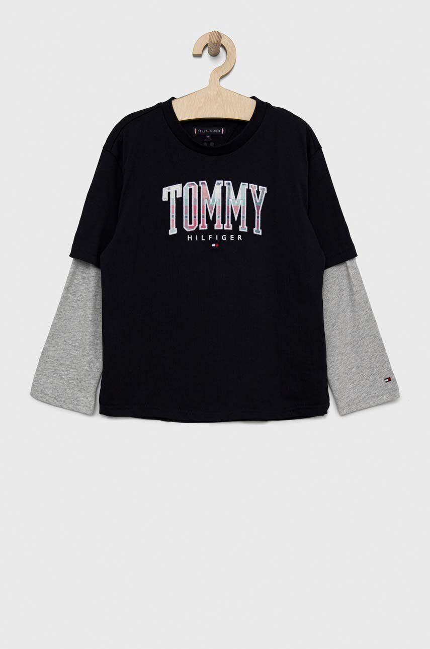 Dětská bavlněná košile s dlouhým rukávem Tommy Hilfiger tmavomodrá barva, s aplikací - námořnická mo