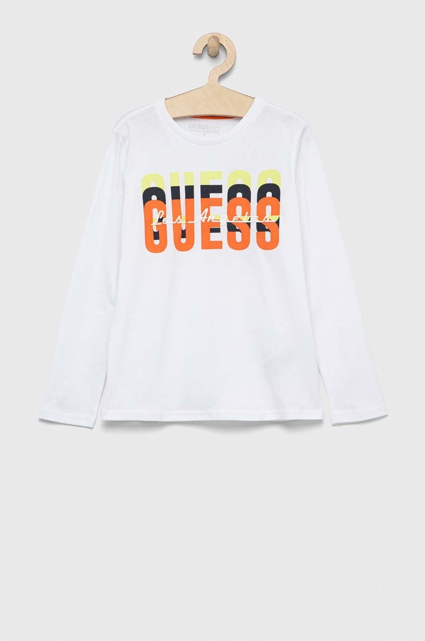 

Детска блуза с дълги ръкави Guess в бяло с принт, Бял