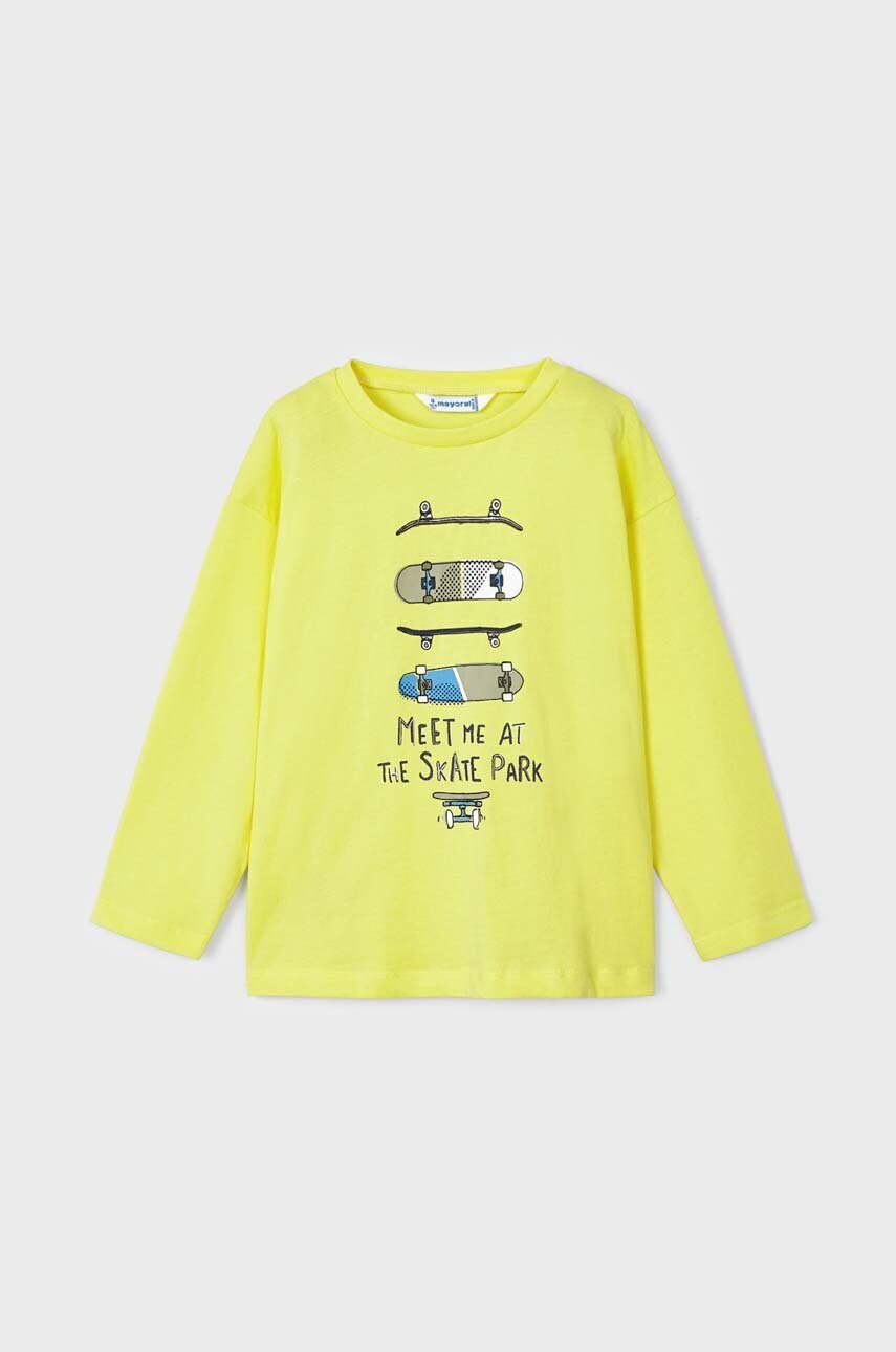 Mayoral longsleeve din bumbac pentru copii culoarea galben, cu imprimeu