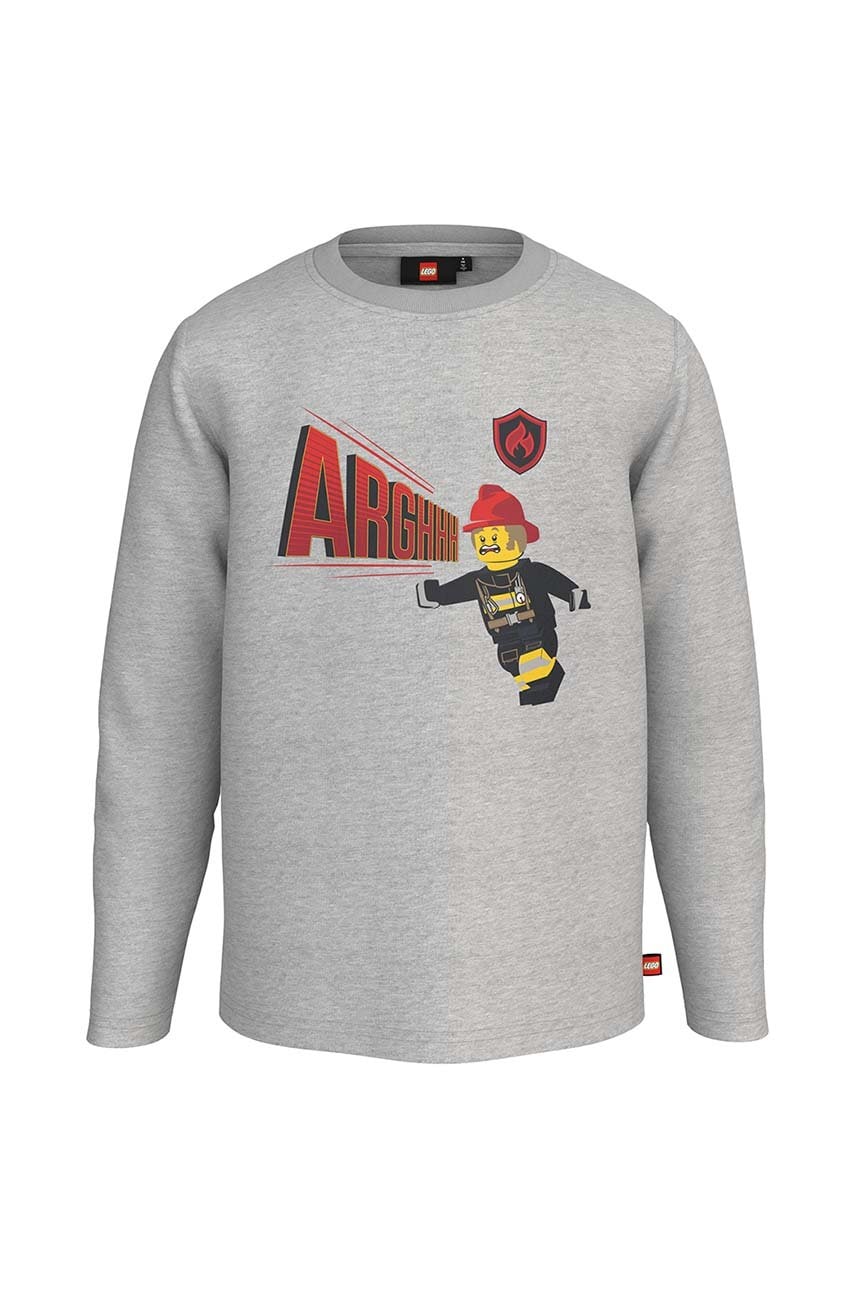 Lego longsleeve din bumbac pentru copii culoarea gri, cu imprimeu