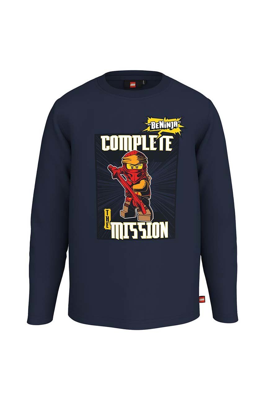 Lego longsleeve din bumbac pentru copii culoarea albastru marin, cu imprimeu