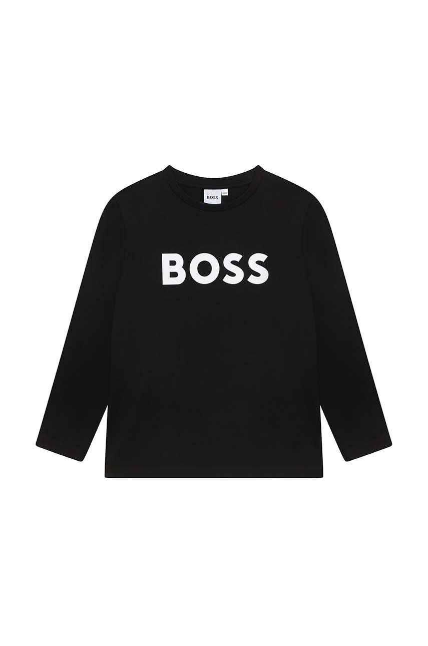 BOSS longsleeve din bumbac pentru copii culoarea negru, cu imprimeu