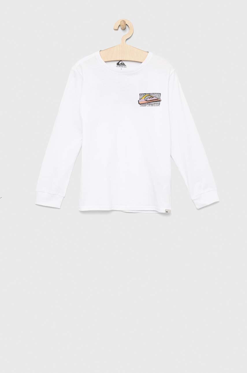 

Хлопковый детский лонгслив Quiksilver цвет белый с принтом